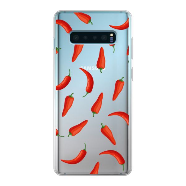 Flexibel Samsung Galaxy S10 Plus hoesje met Rode Pepers - Transparant Chili Pepper Patroon