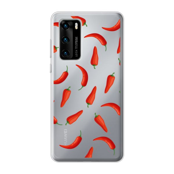 Flexibel Huawei P40 hoesje met Rode Pepers - Transparant Chili Pepper Patroon