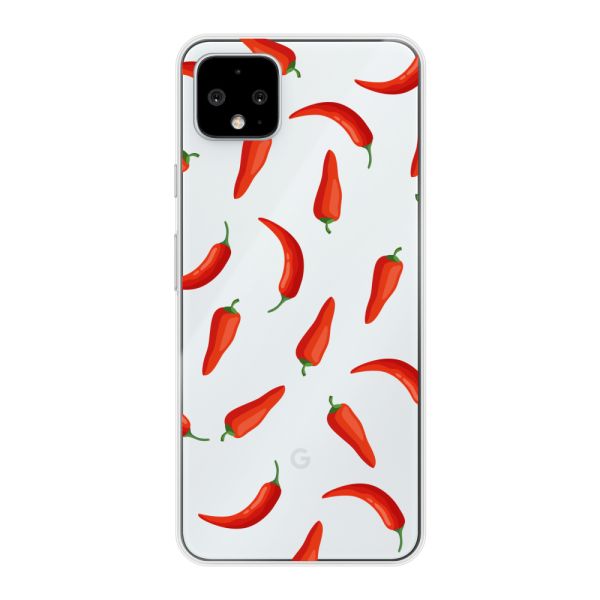 Flexibel Google Pixel 4 XL hoesje met Rode Pepers - Transparant Chili Pepper Patroon