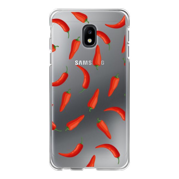 Flexibel Samsung Galaxy J3 (2017) hoesje met Rode Pepers - Transparant Chili Pepper Patroon