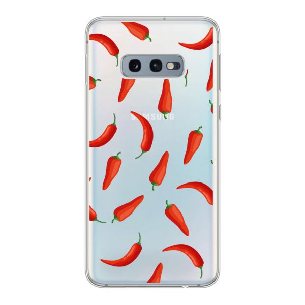 Flexibel Samsung Galaxy S10e hoesje met Rode Pepers - Transparant Chili Pepper Patroon