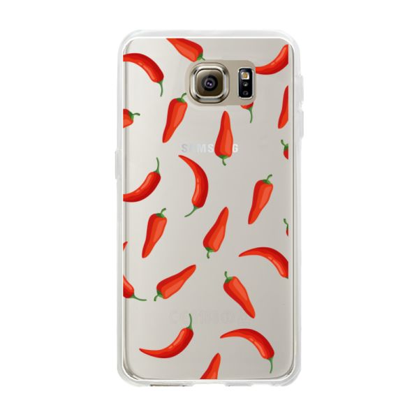 Flexibel Samsung Galaxy S6 hoesje met Rode Pepers - Transparant Chili Pepper Patroon