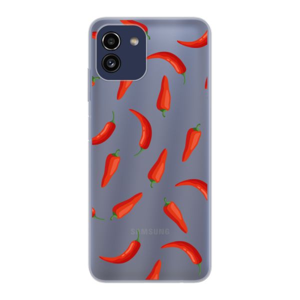 Flexibel Samsung Galaxy A03 hoesje met Rode Pepers - Transparant Chili Pepper Patroon
