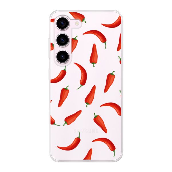 Flexibel Samsung Galaxy S23 hoesje met Rode Pepers - Transparant Chili Pepper Patroon