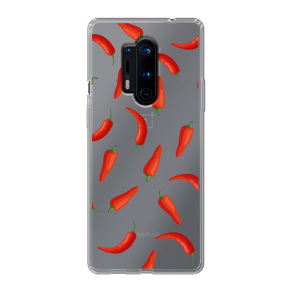 Flexibel OnePlus 8 Pro hoesje met Rode Pepers - Transparant Chili Pepper Patroon