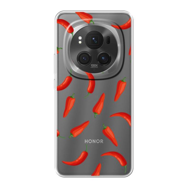 Flexibel Honor Magic6 Pro hoesje met Rode Pepers - Transparant Chili Pepper Patroon