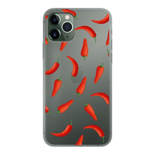 Flexibel iPhone 11 Pro hoesje met Rode Pepers - Transparant Chili Pepper Patroon
