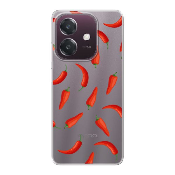 Flexibel Oppo A60 5G hoesje met Rode Pepers - Transparant Chili Pepper Patroon