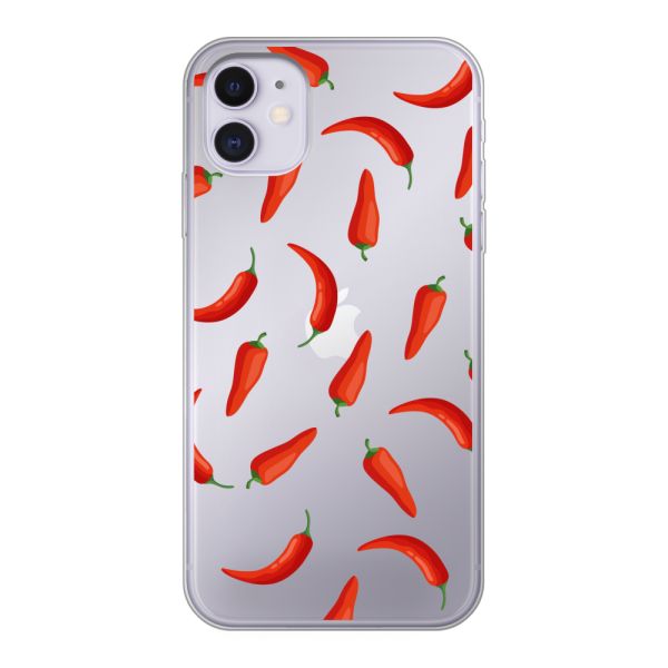 Flexibel iPhone 11 hoesje met Rode Pepers - Transparant Chili Pepper Patroon