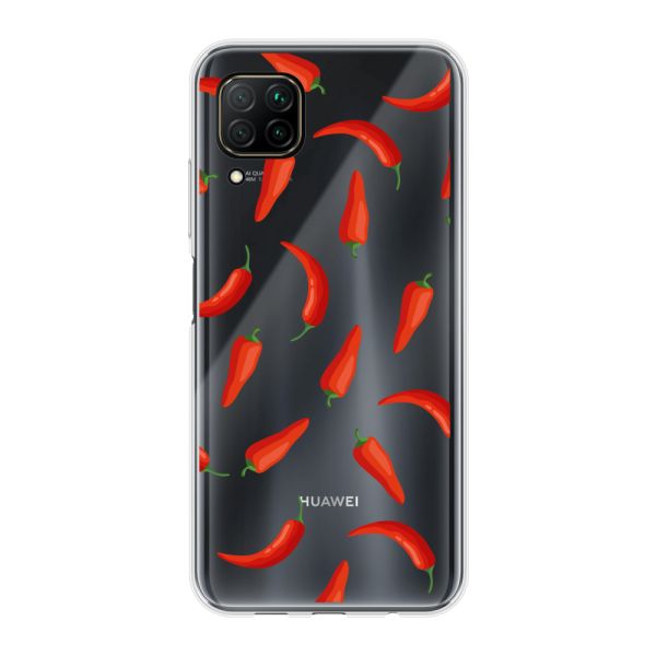Flexibel Huawei P40 Lite hoesje met Rode Pepers - Transparant Chili Pepper Patroon