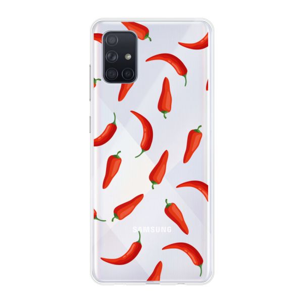 Flexibel Samsung Galaxy A71 4G hoesje met Rode Pepers - Transparant Chili Pepper Patroon