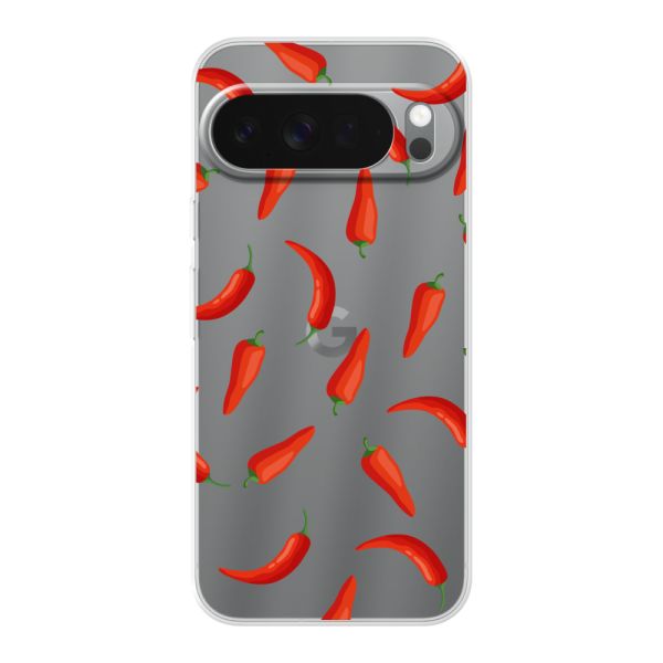 Flexibel Google Pixel 10 Pro XL hoesje met Rode Pepers - Transparant Chili Pepper Patroon