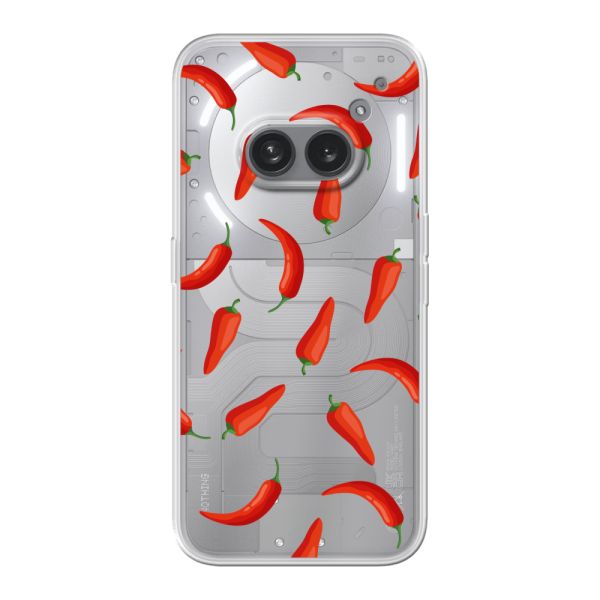 Flexibel Nothing Phone (2a) Plus hoesje met Rode Pepers - Transparant Chili Pepper Patroon