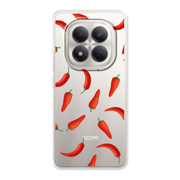Flexibel Xiaomi Redmi Note 15 Pro 4G hoesje met Rode Pepers - Transparant Chili Pepper Patroon