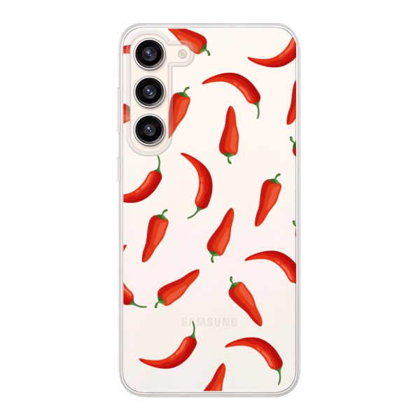 Flexibel Samsung Galaxy S23 Plus hoesje met Rode Pepers - Transparant Chili Pepper Patroon
