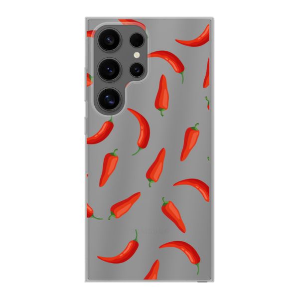 Flexibel Samsung Galaxy S24 Ultra hoesje met Rode Pepers - Transparant Chili Pepper Patroon