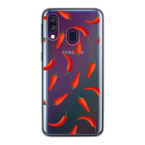 Flexibel Samsung Galaxy A40 hoesje met Rode Pepers - Transparant Chili Pepper Patroon