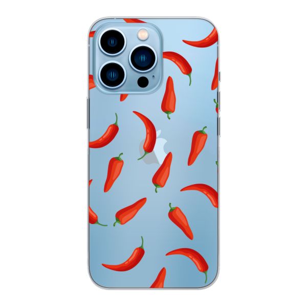 Flexibel iPhone 13 Pro hoesje met Rode Pepers - Transparant Chili Pepper Patroon