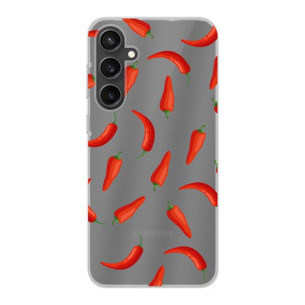 Flexibel Samsung Galaxy S23 FE hoesje met Rode Pepers - Transparant Chili Pepper Patroon