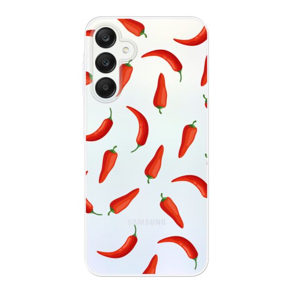 Flexibel Samsung Galaxy A25 hoesje met Rode Pepers - Transparant Chili Pepper Patroon