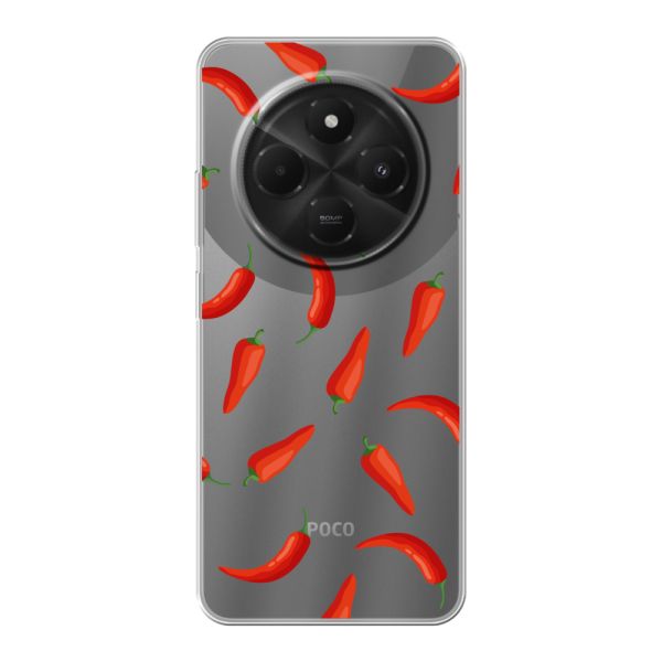 Flexibel Xiaomi Poco M7 hoesje met Rode Pepers - Transparant Chili Pepper Patroon