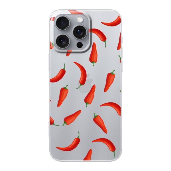 Flexible iPhone 16 Pro Max Hülle mit Roten Chilis - Transparentes Chili Pepper Muster