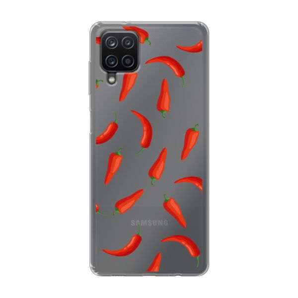 Flexibel Samsung Galaxy A12 / A12 Nacho hoesje met Rode Pepers - Transparant Chili Pepper Patroon
