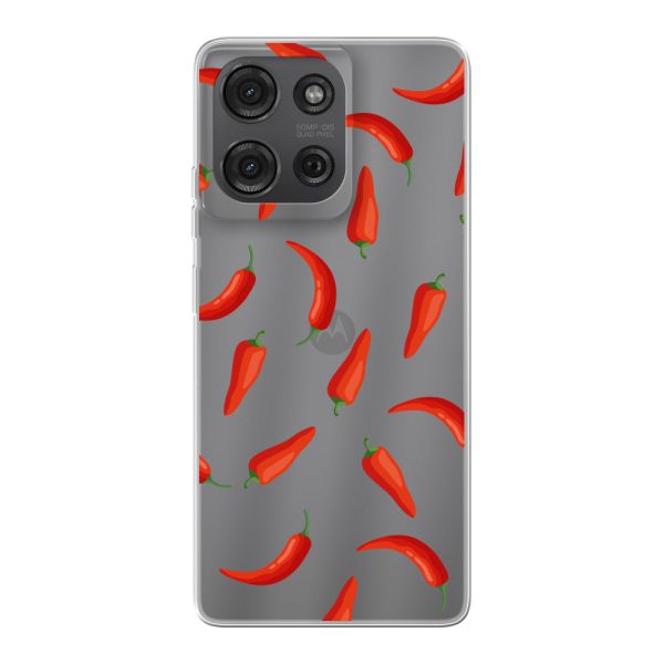 Flexibel Motorola Moto G86 hoesje met Rode Pepers - Transparant Chili Pepper Patroon