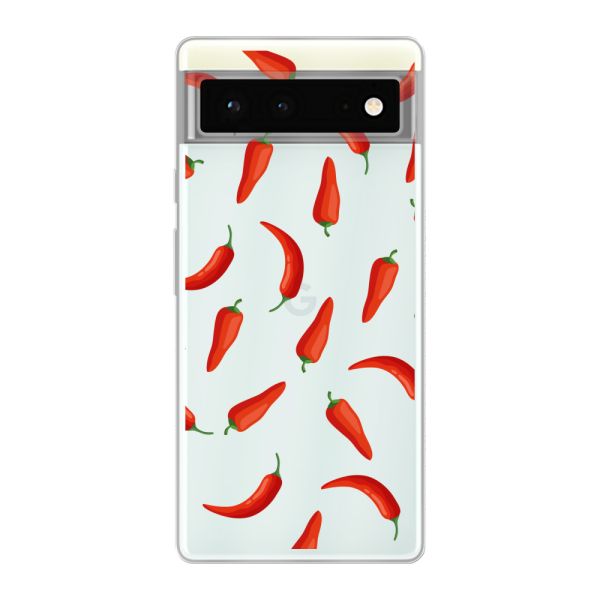 Flexible Google Pixel 6 Hülle mit Roten Chilis - Transparentes Chili Pepper Muster