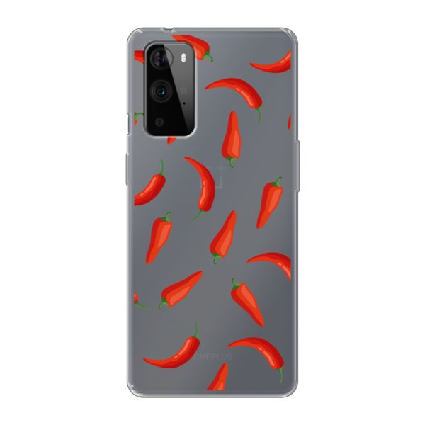 Flexibel OnePlus 9 Pro hoesje met Rode Pepers - Transparant Chili Pepper Patroon