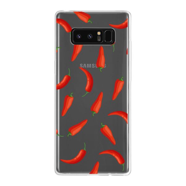 Flexibel Samsung Galaxy Note 8 hoesje met Rode Pepers - Transparant Chili Pepper Patroon
