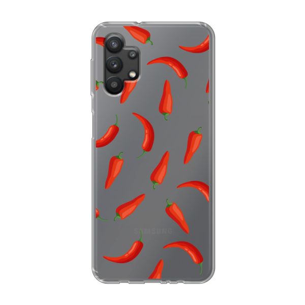 Flexibel Samsung Galaxy A32 5G hoesje met Rode Pepers - Transparant Chili Pepper Patroon