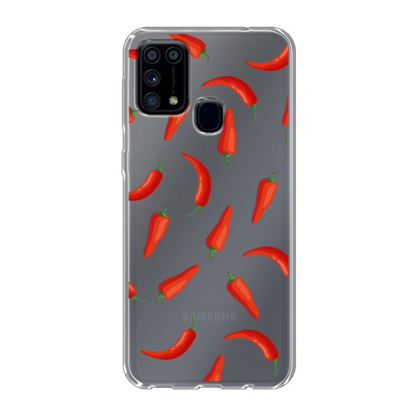 Flexibel Samsung Galaxy M31 hoesje met Rode Pepers - Transparant Chili Pepper Patroon