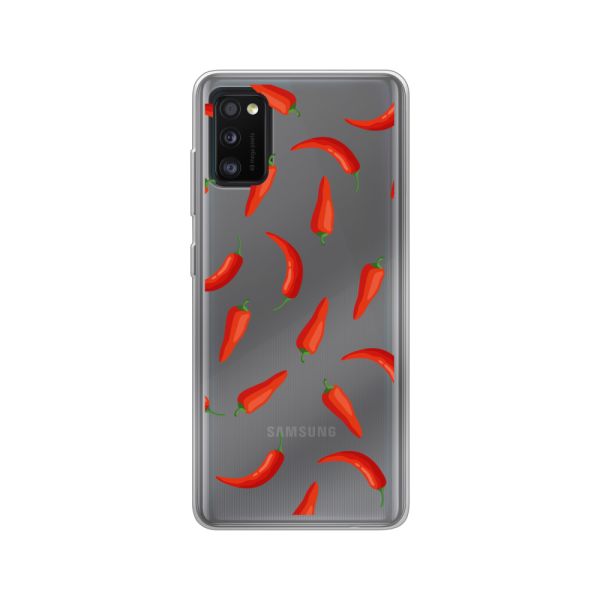 Flexibel Samsung Galaxy A41 hoesje met Rode Pepers - Transparant Chili Pepper Patroon