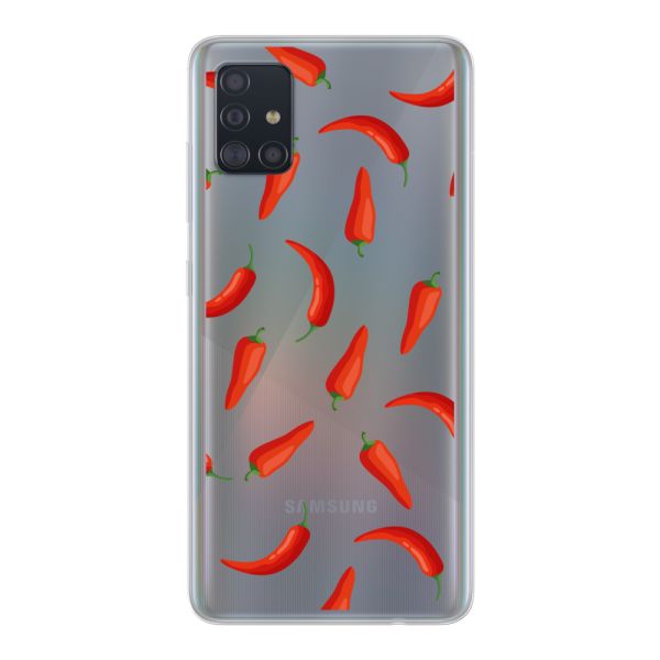 Flexibel Samsung Galaxy A51 hoesje met Rode Pepers - Transparant Chili Pepper Patroon
