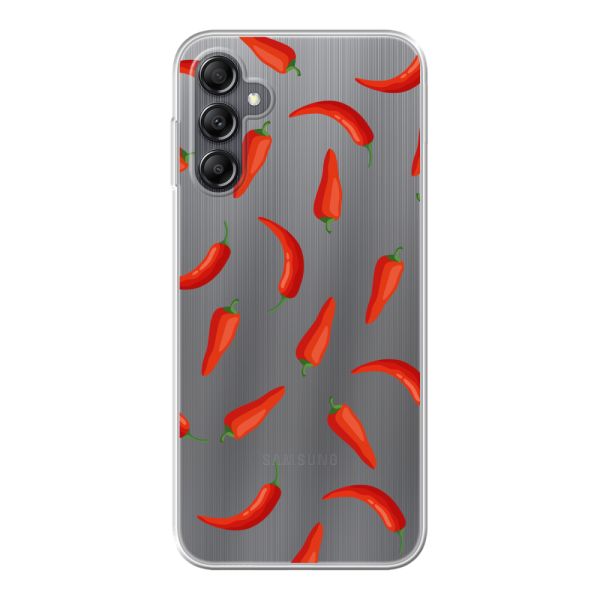 Flexibel Samsung Galaxy A14 / A14 5G hoesje met Rode Pepers - Transparant Chili Pepper Patroon