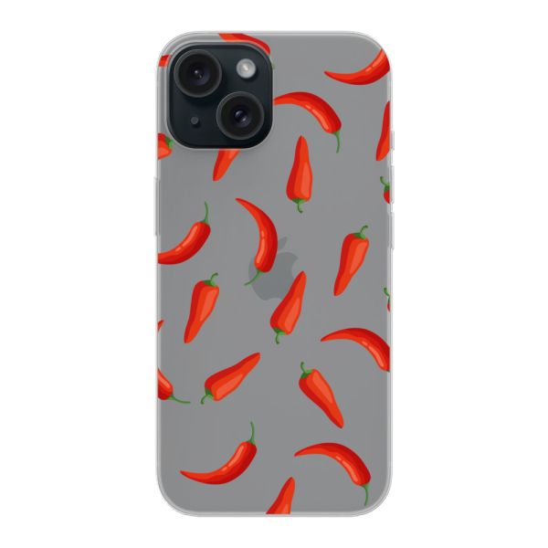 Flexibel iPhone 15 hoesje met Rode Pepers - Transparant Chili Pepper Patroon