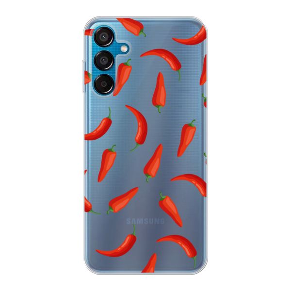 Flexibel Samsung Galaxy M15 hoesje met Rode Pepers - Transparant Chili Pepper Patroon