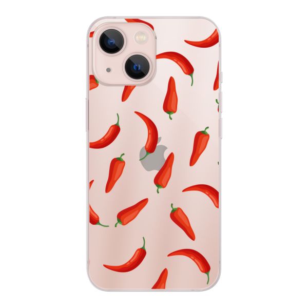 Flexibel iPhone 13 mini hoesje met Rode Pepers - Transparant Chili Pepper Patroon