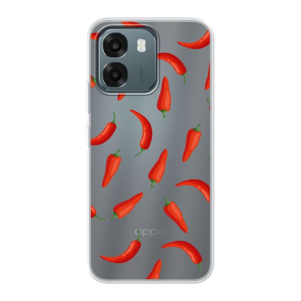 Flexibel Oppo A6t Pro 4G hoesje met Rode Pepers - Transparant Chili Pepper Patroon