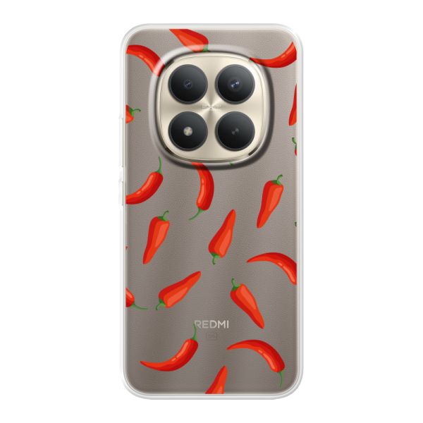Flexibel Xiaomi Redmi Note 15 Pro+ hoesje met Rode Pepers - Transparant Chili Pepper Patroon