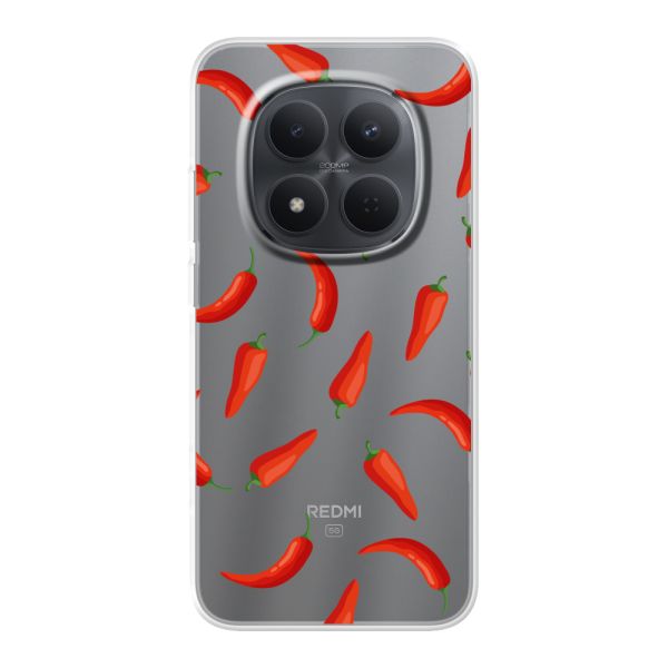 Flexibel Xiaomi Redmi Note 15 Pro (5G) hoesje met Rode Pepers - Transparant Chili Pepper Patroon
