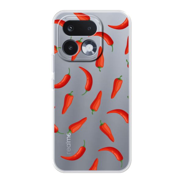 Flexibel Realme 16 Pro hoesje met Rode Pepers - Transparant Chili Pepper Patroon