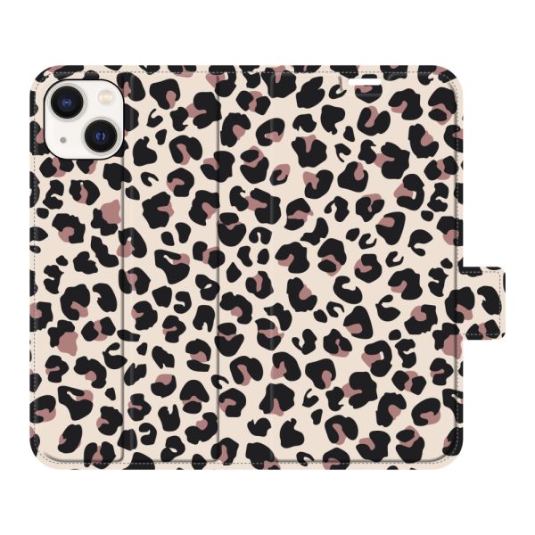 Funda cartera iPhone 13 totalmente impresa con Estampado pantera - Estampado leopardo Beige Rosa