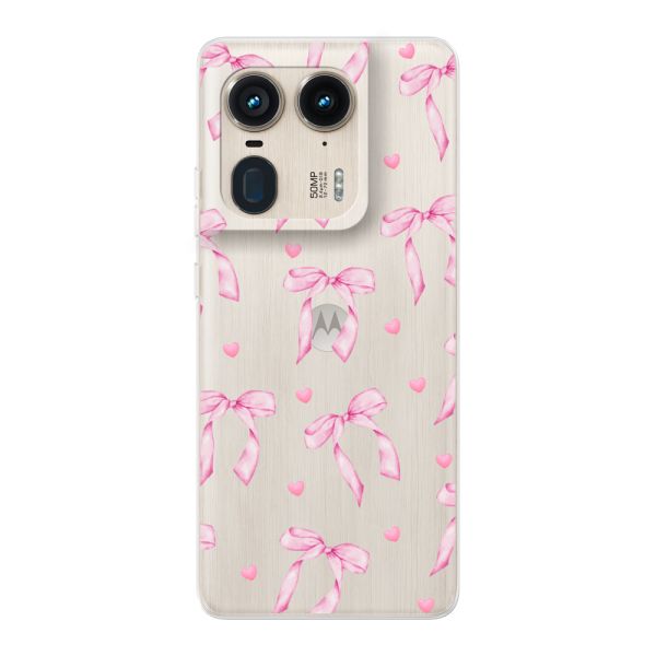 Flexible Motorola Moto X50 Ultra Hülle mit rosa Schleifen und Herzen