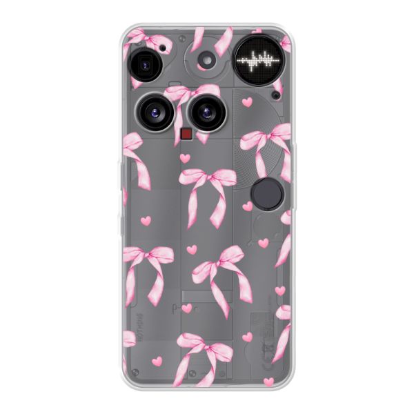 Coque Nothing Phone (3) flexible avec nœuds et cœurs roses