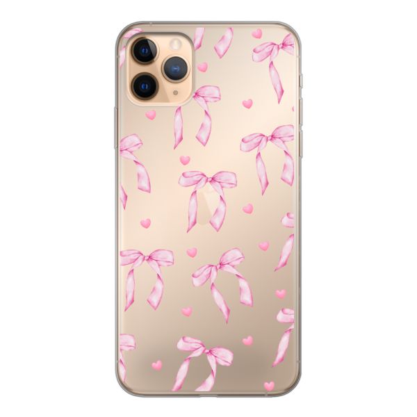 Flexibel iPhone 11 Pro Max hoesje met Roze Strikjes en Hartjes
