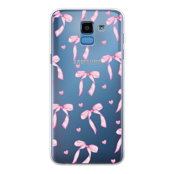 Flexibel Samsung Galaxy J6 (2018) hoesje met Roze Strikjes en Hartjes