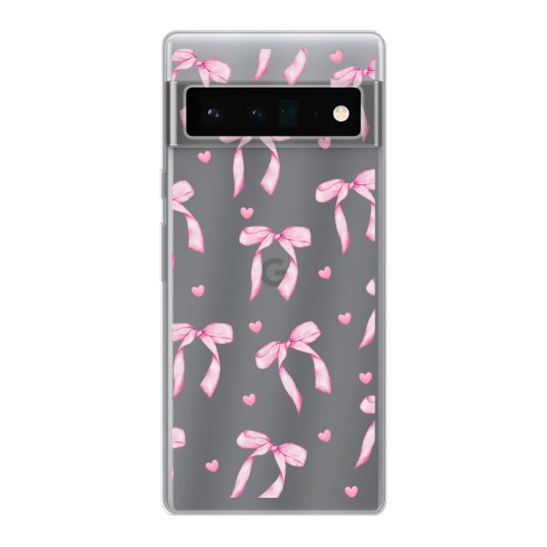 Flexibel Google Pixel 6 Pro hoesje met Roze Strikjes en Hartjes