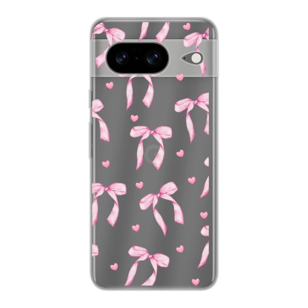 Funda flexible Google Pixel 8 con lazos y corazones rosas